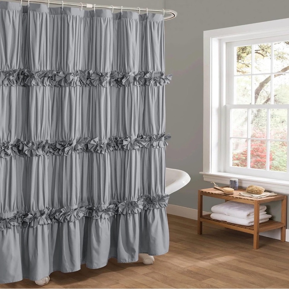Elegant Gray Ruffled Shower Curtain